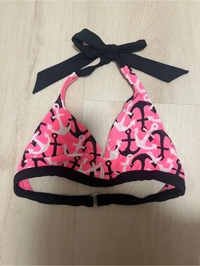 Y2K Pink and black Anchor Halter Bikini Top with Black Trim XS